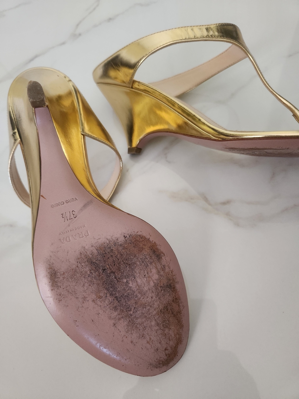 Prada Gold Metallic Thong Sandals - Women's Designer Heels - Picture 9 of 10